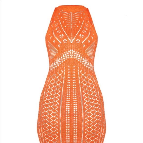 PLT ORANGE CUT OUT DETAIL CROCHET KNIT MIDI DRESS - Picture 5 of 11
